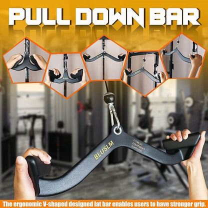 LAT Pull Down Bar for Cable Machine, LAT Pulldown Attachments T Bar V Bar Cable Attachment, Back