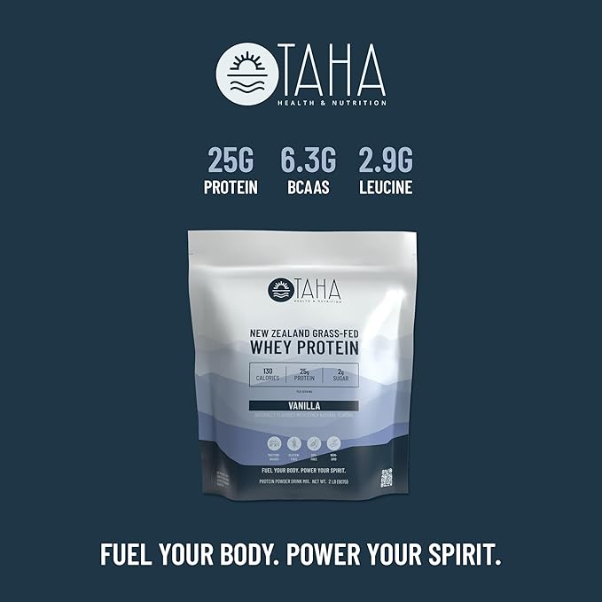 Taha Health & Nutrition Vanilla Flavored Whey Protein Concentrate Powder, 25g Protein, 140