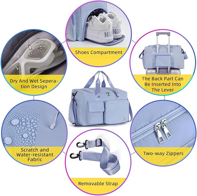 FIORETTO Women's Gym Duffle Bag with Shoes Compartment, 37L Capacity, Ideal for Travel, Gym