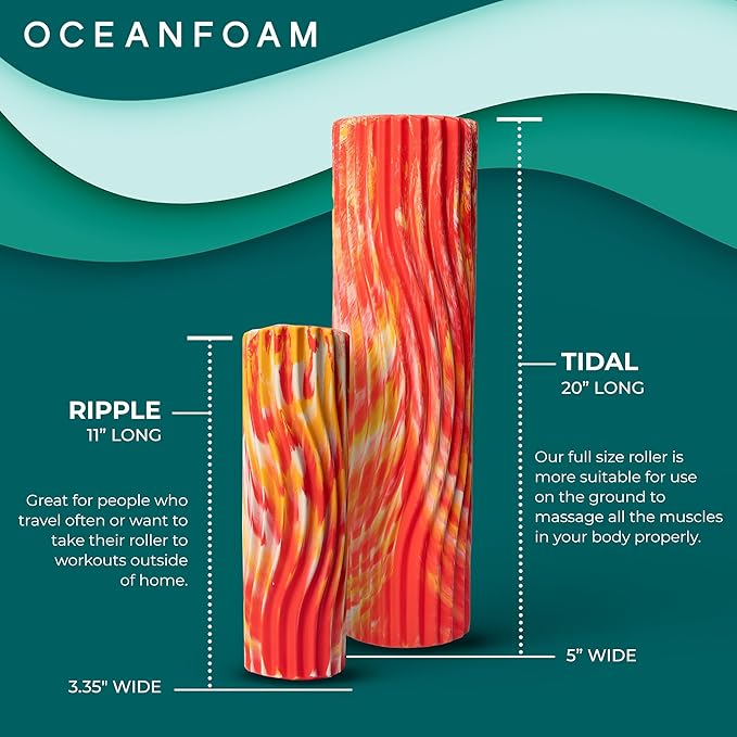 Oceanfoam Tidal Roller - Red, Gold & Natural Marbled - Muscle Massage Foam Roller for Back Pain &