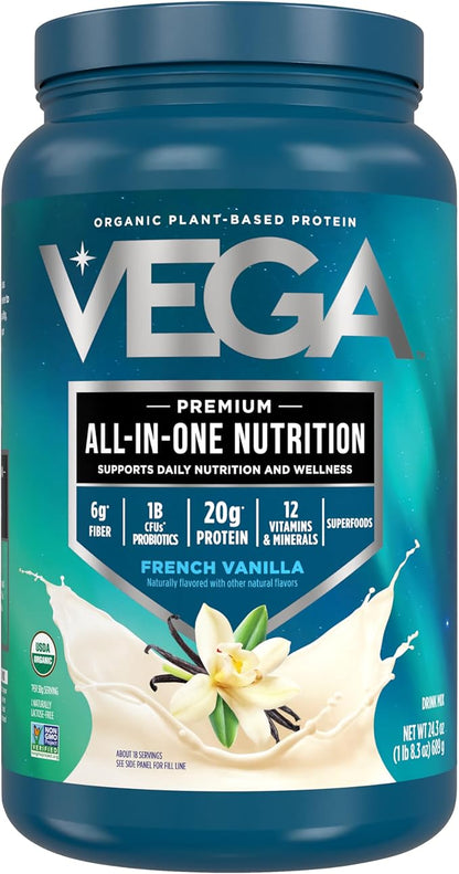 Vega Organic All-in-One Vegan Protein Powder, French Vanilla -Superfood Ingredients, Vitamins for