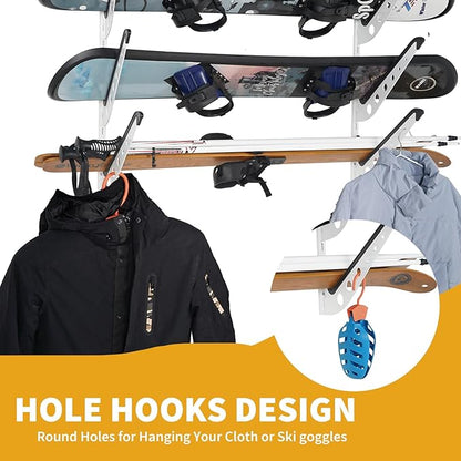 5 Board Snowboard Wall Racks, Adjustable Storage Rack for Ski, Surfboard, Wakeboard, Snowboard Wall