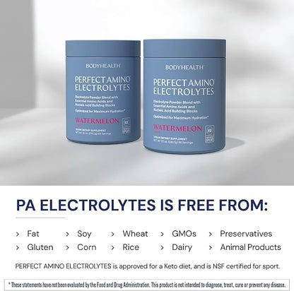 BodyHealth PerfectAmino Electrolytes Powder No Sugar, Hydration Fasting Keto Zero Sugar