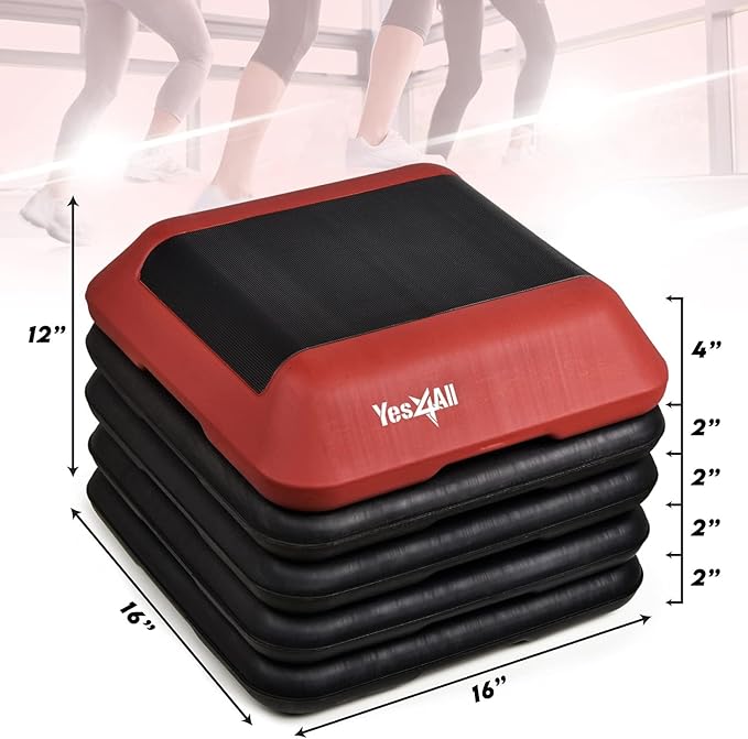 Yes4All 16"x16" Adjustable High Step Aerobic Platform with 4 Risers, Height-Adjustable