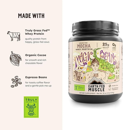 Earth Fed Muscle Magic Beans Mocha Truly Grass Fed Whey Protein Powder - No Artificial Ingredients