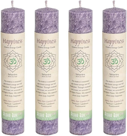 Premium Scented Candle Hand Made Chakra Energy Pillar | 4-Pack | Happiness, Sahasrara | Yoga