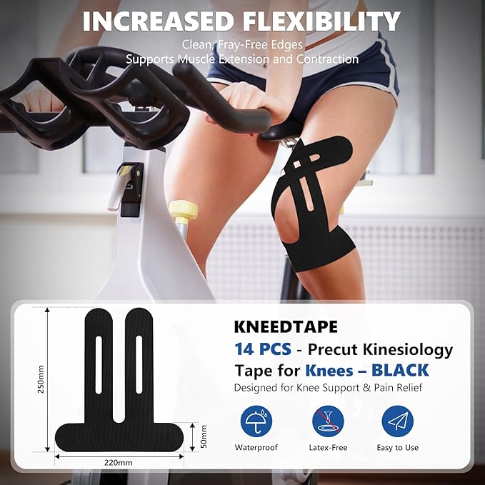 Precut Kinesiology Tape for Knees ??14 PCS Knee Tape for Pain Relief & Support, Elastic Waterproof