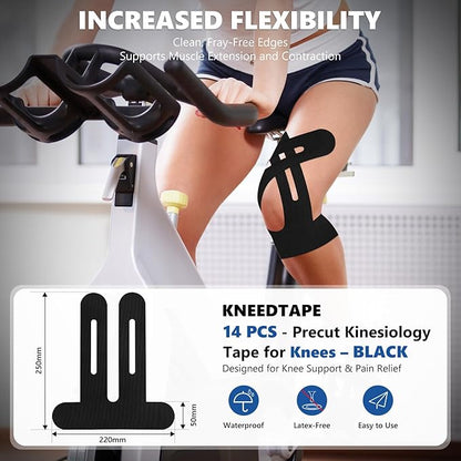 Precut Kinesiology Tape for Knees ??14 PCS Knee Tape for Pain Relief & Support, Elastic Waterproof