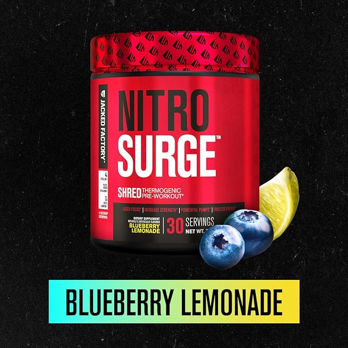 Jacked Factory NITROSURGE Shred Pre Workout Supplement - Energy Booster, Instant Strength Gains