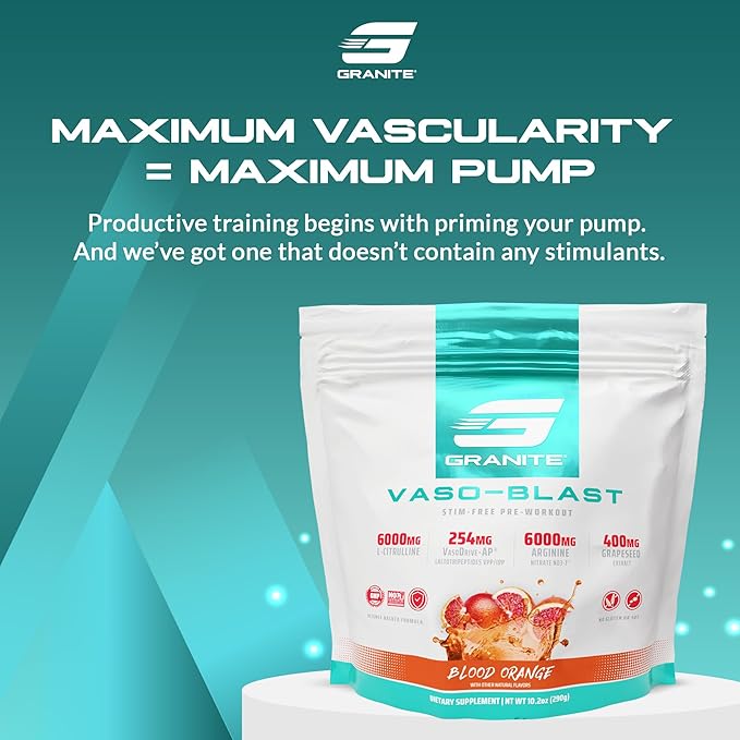 Granite Nutrition Vaso Blast Stim-Free Pre Workout - Non-Stim Nitric Oxide Support for Pump