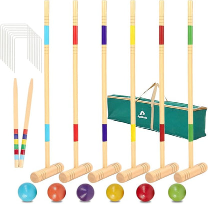 ApudArmis 32In Six Player Croquet Set with Deluxe Premiun Pine Wooden Mallets,Colored
