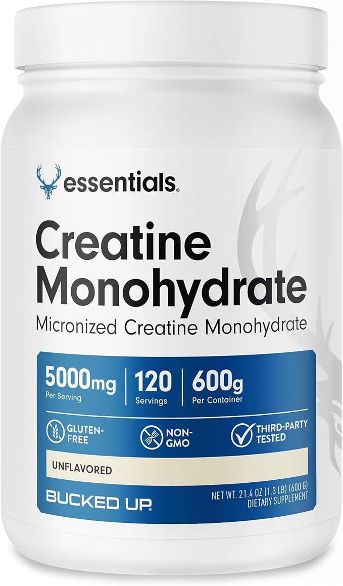 Bucked Up Pure Micronized Creatine Monohydrate for Women and Men - Easy to Mix and Unflavored - 5G