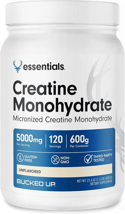 Bucked Up Pure Micronized Creatine Monohydrate for Women and Men - Easy to Mix and Unflavored - 5G