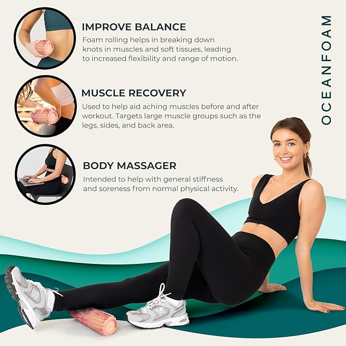 Oceanfoam Ripple Travel Foam Roller (11" x 3.35") Firm Mini Foam Roller for Physical Therapy, Deep