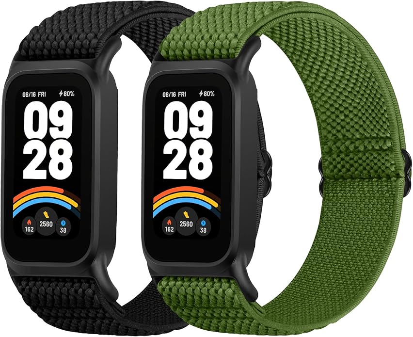 2 Pack Elastic Bands Compatible with Xiaomi Smart Band 9 Active Women Men, Soft Nylon Replacement