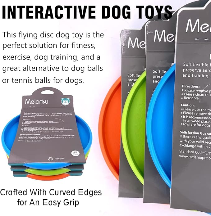 Dog Flying Disc, 3 Pcs Competition Dog Flyer Toy, Soft Indestructible Rubber Lightweight Flying