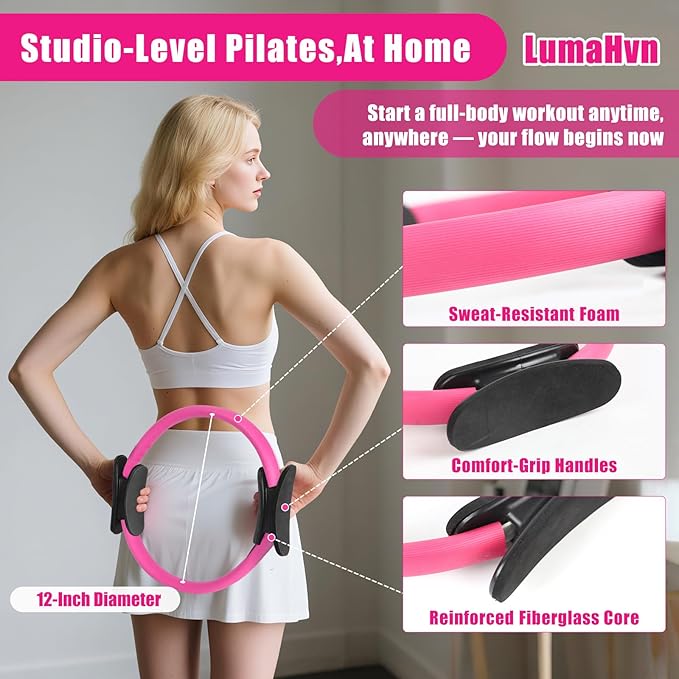 Pilates Essentials Kit for Home Workouts, Pink Pilates Equipment with Pilates Ring and Ball Set for