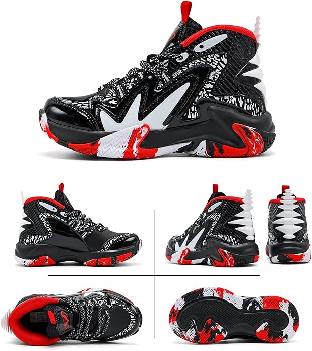 JMFCHI Kids Basketball Shoes High-top Sports Shoes Sneakers Durable Lace-up Non-Slip Running Shoes