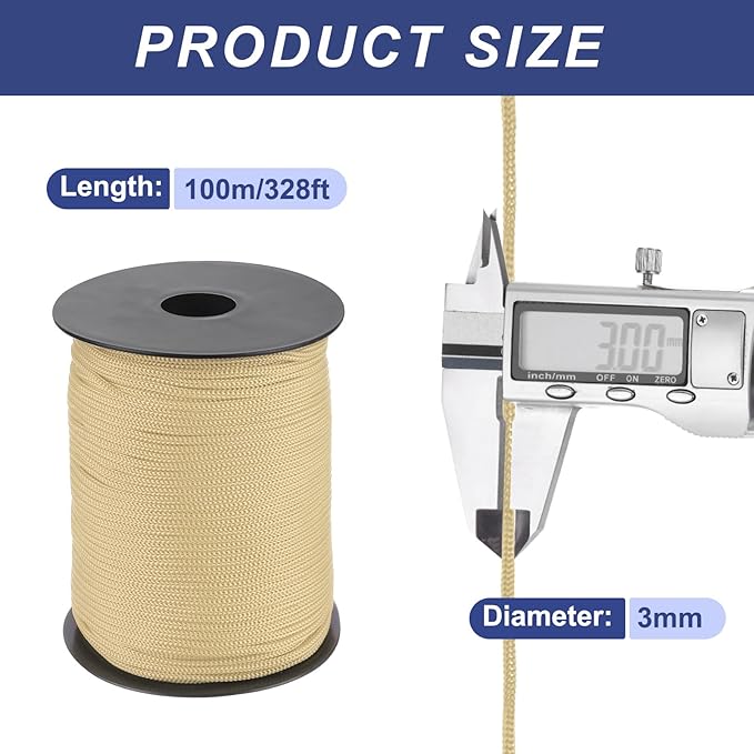 MECCANIXITY 1/8 Inch Polypropylene Rope Braided Ropes, 328ft Nylon Rope Hollow Utility Cord for