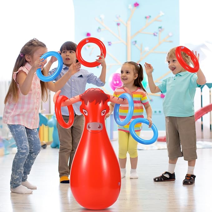 2 Pcs Inflatable Ring Toss Set Include 2 Inflatable Base 12 Rings for Cowboy Fiesta Rodeo Luau