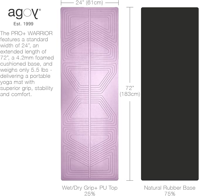 agoy Pro+ Warrior - Premium Non-Slip Yoga Mat – Eco-Conscious Design - PU Mat With Wet/Dry Grip+