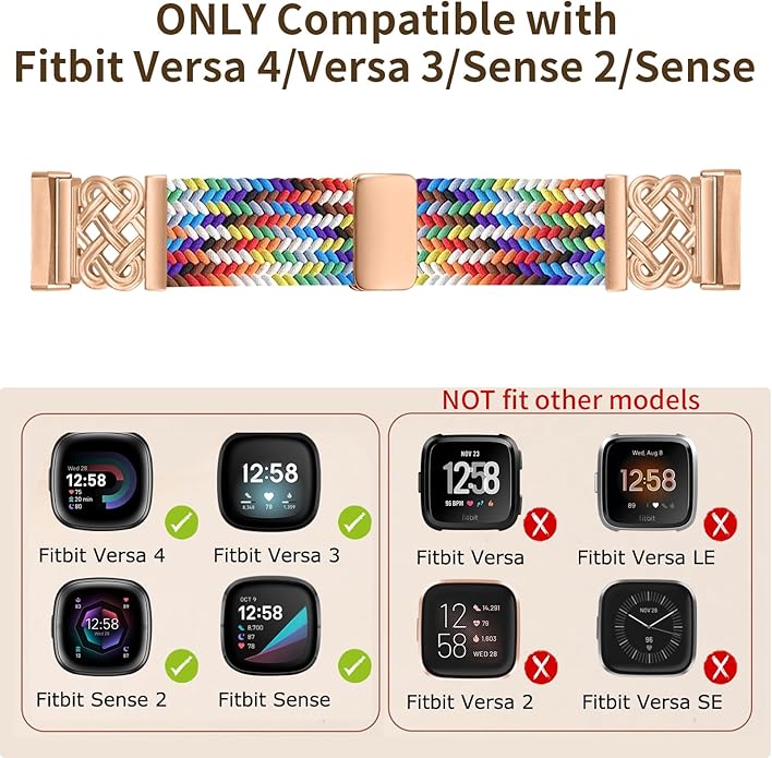 Braided Band Compatible with Fitbit Versa 4 Bands for Woman/Versa 3/Sense 1/Sense 2 Band, Magnetic