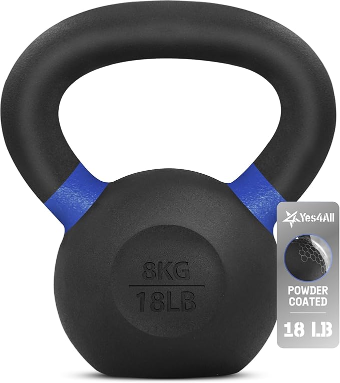 Yes4All Kettlebell, Heavy Duty Powder Coated Cast Iron Kettlebells, Non-Slip Handle & Flat Bottom