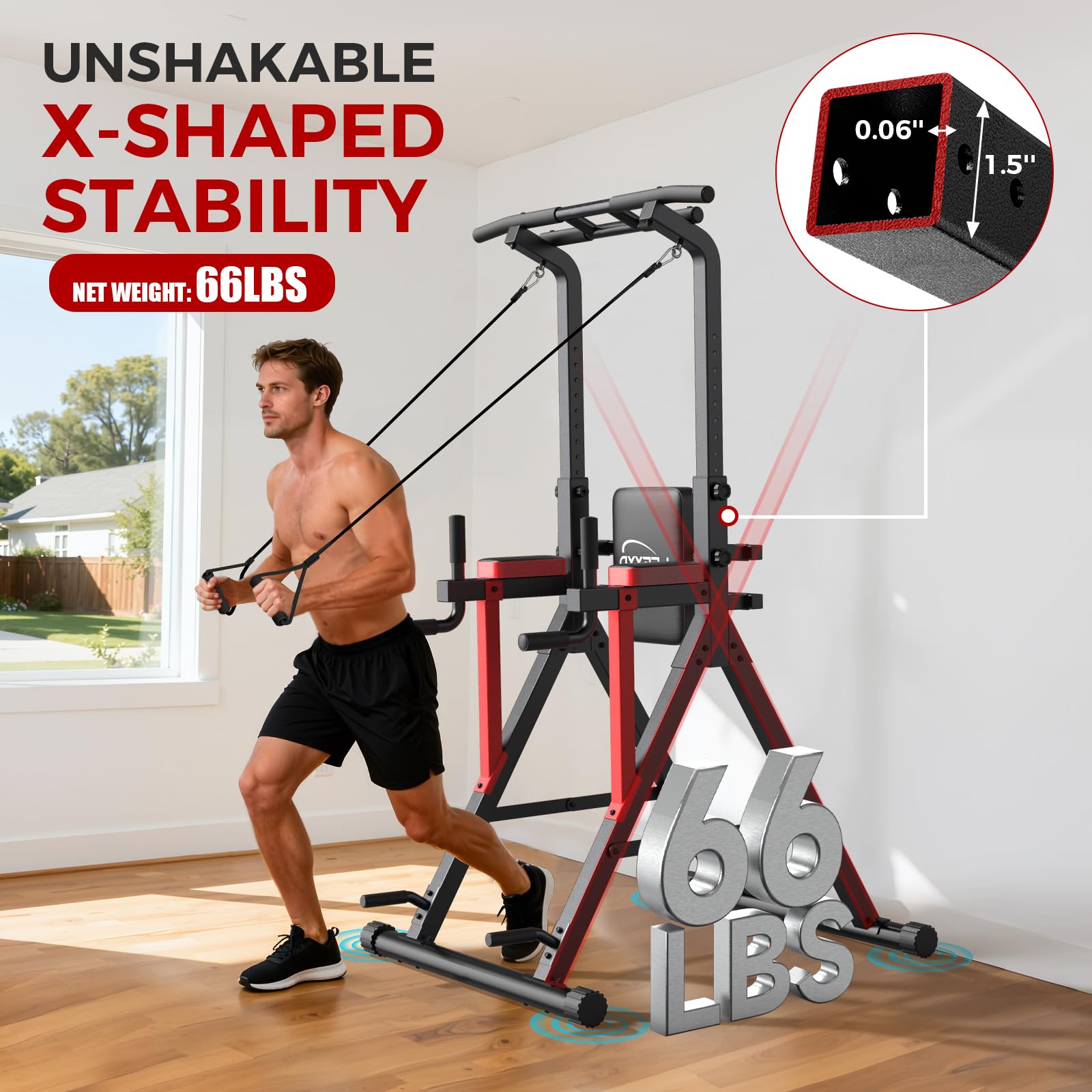 Power Tower Pull Up Bar Free Standing,Home Gym Strength Training Equipment