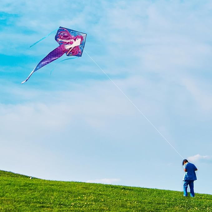 HONBO Large Mermaid Kite for Kids & Adults, Easy to Fly Delta Kite, Beginner Kite for Girls &Boys