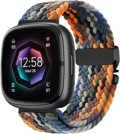 Braided Stretchy Band for Fitbit Versa 4/Versa 3/Sense 2/Sense Watch Band Women Men,Parachute-style