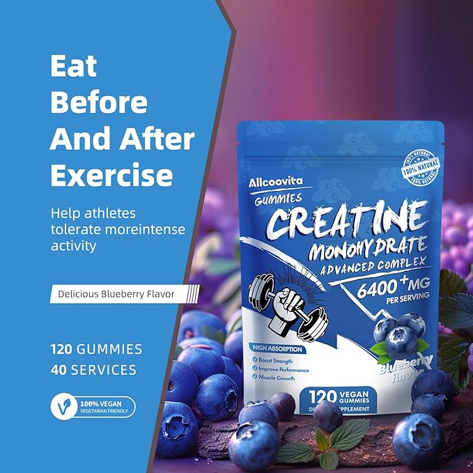 Creatine Monohydrate Gummies Complex for Men & Women - 120 Gummies Advanced Formula, L-Taurine +