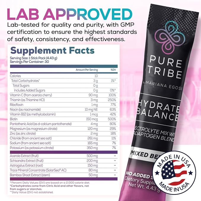 Electrolytes Powder Packets - Sugar Free Hydration Powder Drink Mix Loaded with 6 B Vitamins &
