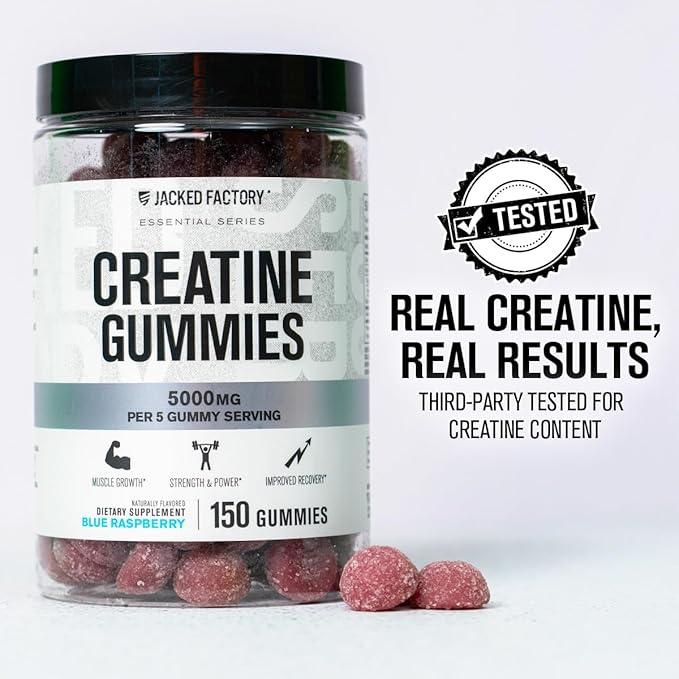 Jacked Factory Creatine Monohydrate Gummies 5g Daily Dose (1g per Gummy) - Creatine Gummy for Men