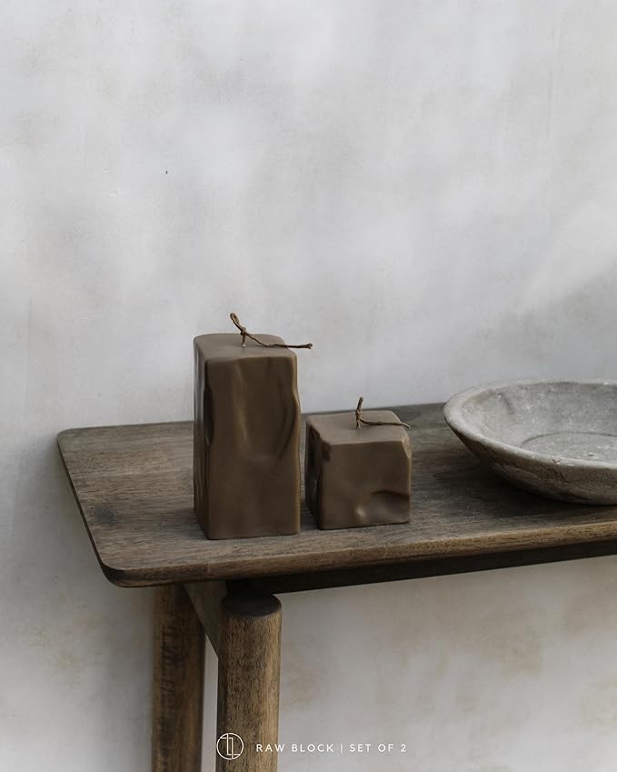 LAWA Raw Block Set of 2 Candle - Beautiful Handmade Pillar Scented Soy Wax Elegant Aesthetic Candle
