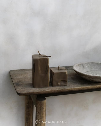 LAWA Raw Block Set of 2 Candle - Beautiful Handmade Pillar Scented Soy Wax Elegant Aesthetic Candle