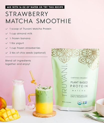 Truvani Vegan Pea Protein Powder | Matcha | 20g Organic Plant Based Protein | 10 Servings | Keto |