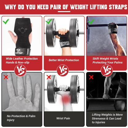 COFOF Weight Lifting Wrist Strap,Double Layer Leather Weightlifting Wrist Strap for Deadlift and