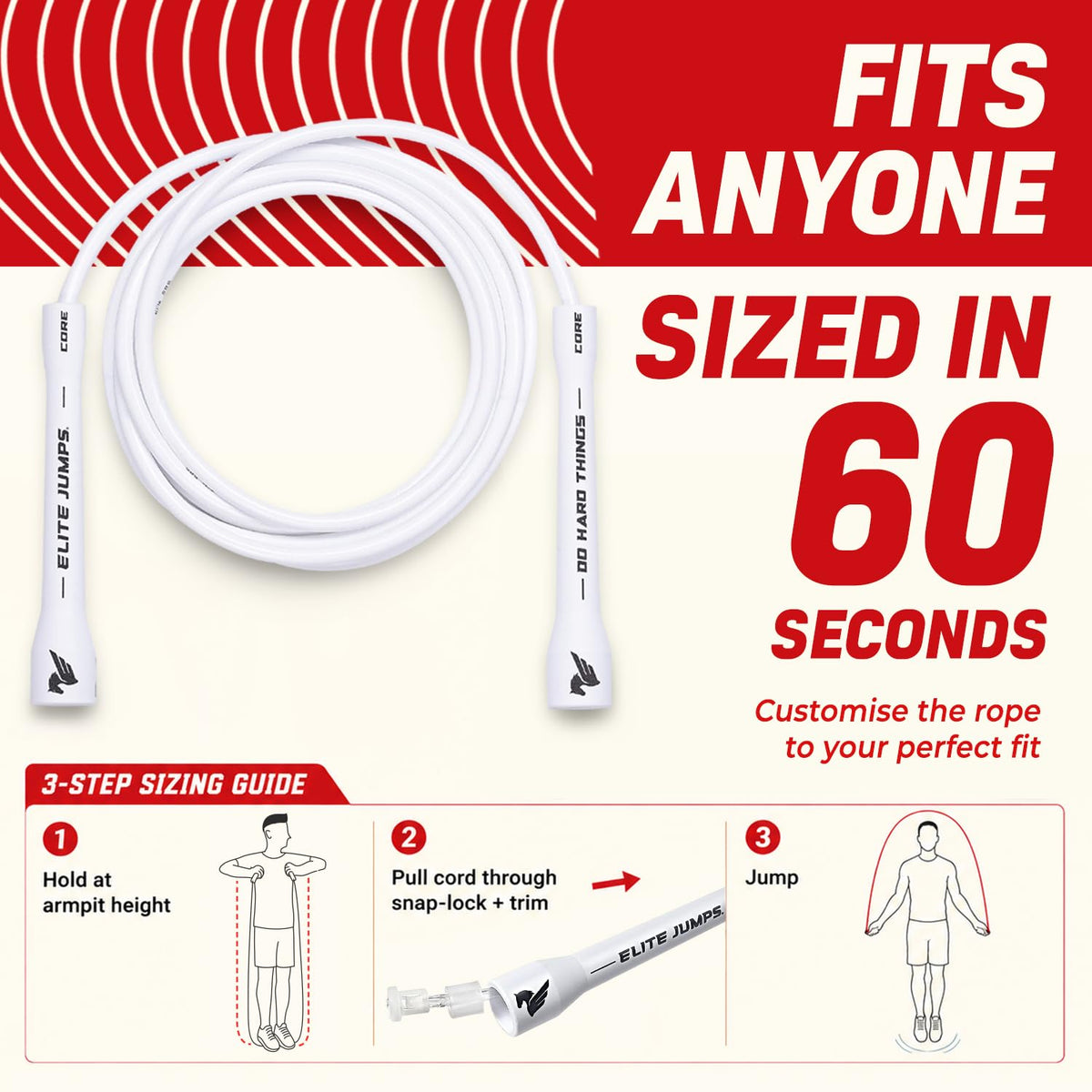 Elite Jumps 6mm PVC Jump Rope, Adjustable Skipping Rope - White Handles - 5" Handle
