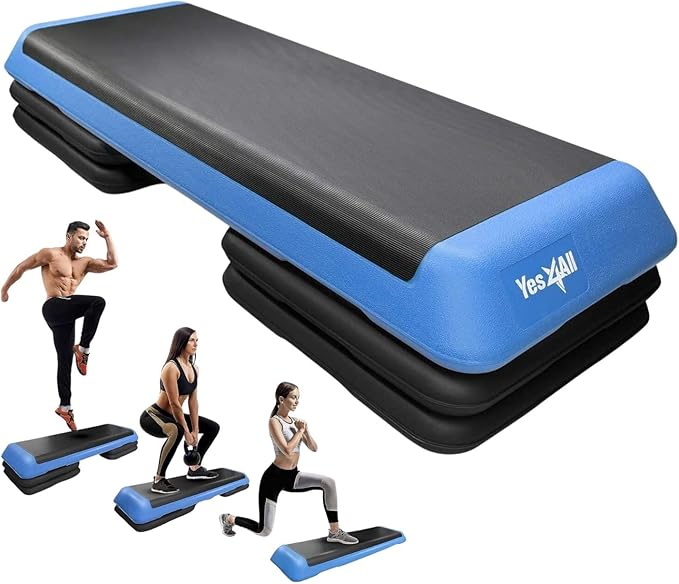 Yes4All Adjustable Workout Aerobic Exercise Step Platform Health Club Size with 4 Adjustable Risers