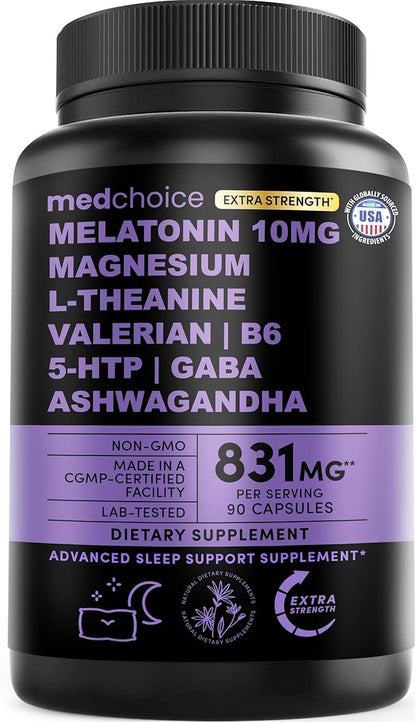 12-in-1 Melatonin Sleep Capsules - 10mg Melatonin Extra Strength with Magnesium and Balanced Blend