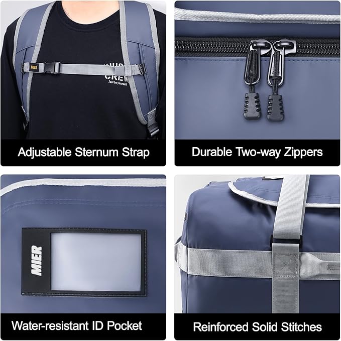 MIER Water Resistant Backpack Duffle Heavy Duty Convertible Duffle Bag with Backpack Straps for