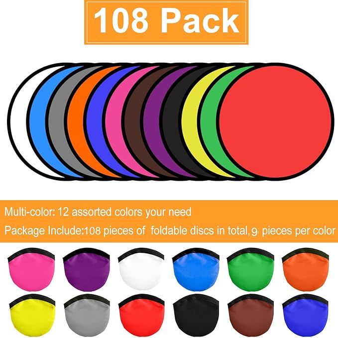 Mototo 108 Pieces Foldable Flying Disc Fans with Bag Folding Pocket Toy Set DIY Creative Gift
