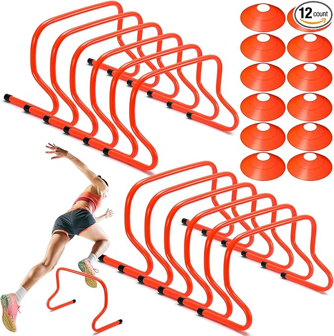 12 Pcs 12 Inch Agility Hurdles Training Equipment Agility Hurdles and Marker Cone Set Disc Cones
