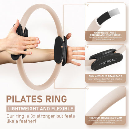 PhysKcal Pilates Ring, 15-Inch Magic Circle with Thick Padded Handles, Nude