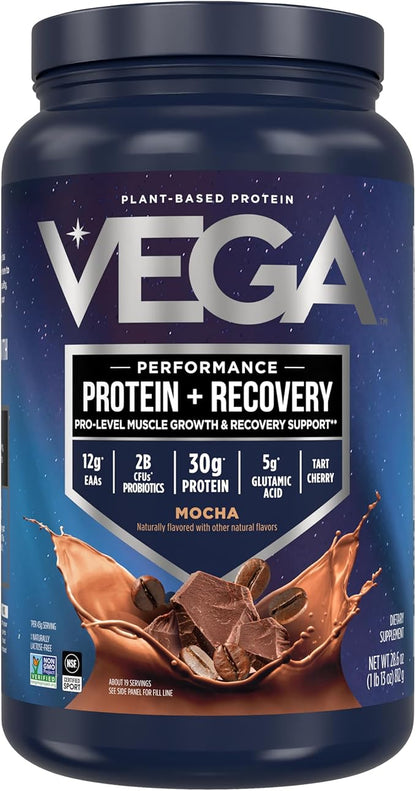 Vega Sport Vegan Protein Powder + Recovery - 30g Plant Based Protein per Serving, Mocha, 19