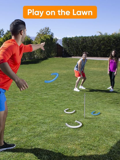 NQV Horseshoe Outdoor Game Set ?“Horse Shoe Game Kit,Sports Horseshoes Sets, Includes 4 Steel