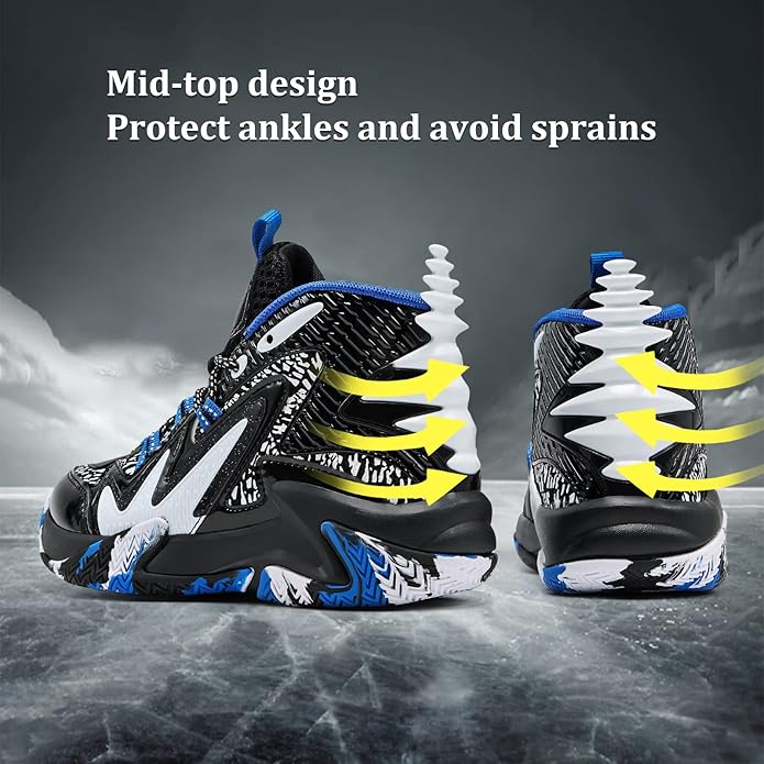 VITUOFLY Kids Basketball Shoes Boys Air Cushion Sneakers Girls Mid Top School Hoops Shoes Non-Slip