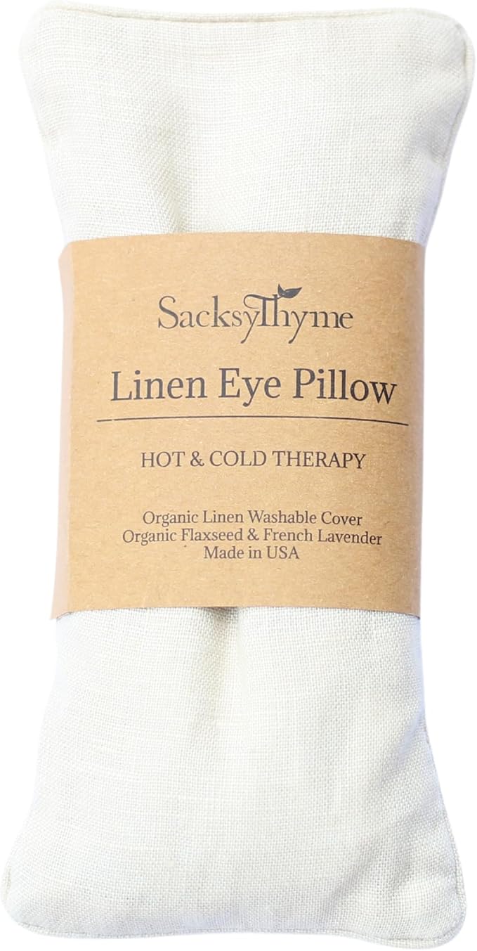 Organic Linen Eye Pillow - Lavender & Flaxseed for Relaxation, Yoga, Stress Relief - Microwavable