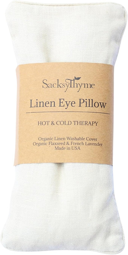 Organic Linen Eye Pillow - Lavender & Flaxseed for Relaxation, Yoga, Stress Relief - Microwavable