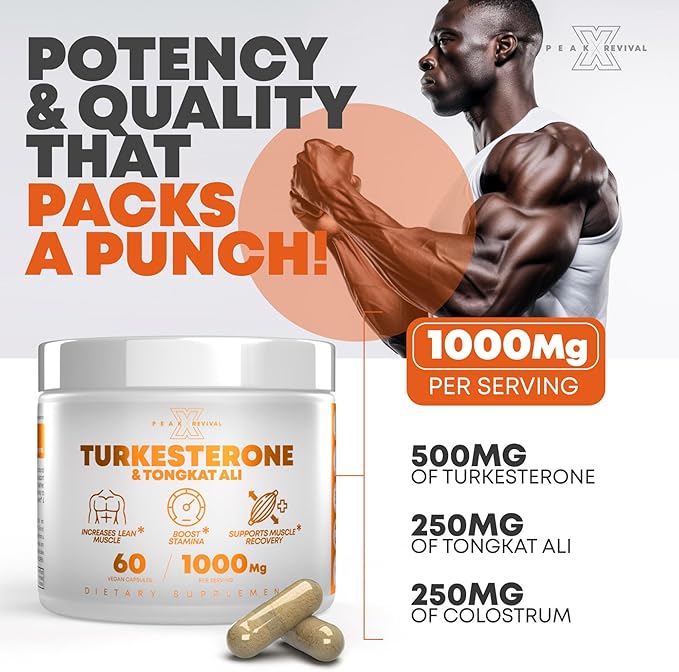 Turkesterone & Tongkat Ali 1000mg Supplement - 500mg Ajuga Turkestanica Per Serving Increase